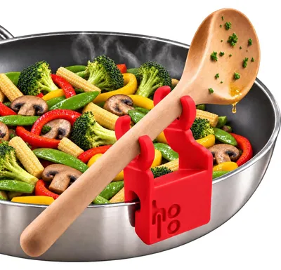 Lepelhouder 2-in-1 für Pannenrand, Silikon, rot, spülmaschinenfest