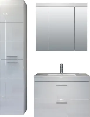 Produktbild von trendteam Bad 3-teilige Kombination Devon Weiß Melamin/Weiß Hochglanz Tiefzieh 130 x 190 x 47 cm