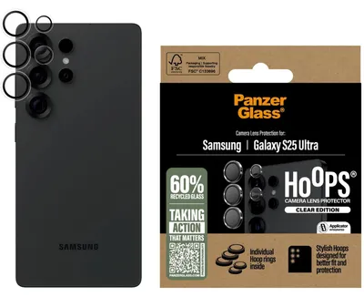 Obrázek produktu pro PanzerGlass ® Hoops® Camera Lens Protector Transparent Samsung Galaxy S25 Ultra, Samsung, Samsung - Galaxy S25 Ultra, Aplikace nasucho, Odolné proti poškrábání, Odolný proti nárazům, Průhledná, 1 kusů