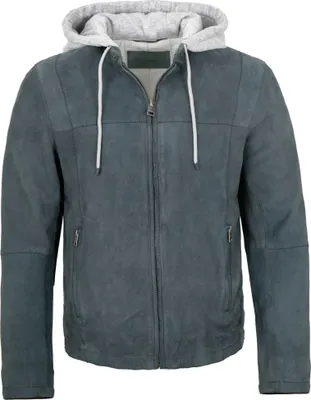 Produktbild von Milestone - Herren Lederjacke Kapuze Lammvelour jeans blau : 52