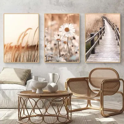 Productafbeelding van Boho poster set, 3 stuks. Esthetische strandlandschappen, wanddecoraties, 40x50 cm, canvas, zonder frame