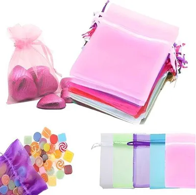 Produktbild von Kleiner, farbenfroher Organzak, 25 Stück, 10 x 8 cm, mit Riemen, ideal für kleine Geschenke, Schmuckbeutel, Süßigkeitenbeutel