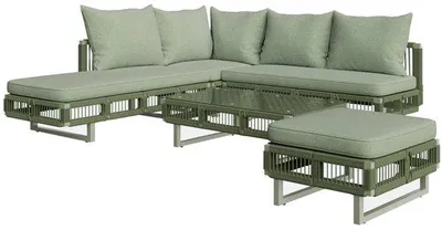Image de Ensemble de canapés de jardin modulaires épais avec coussins imperméables et table en verre