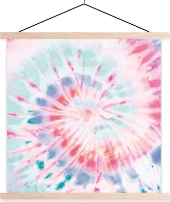 Produktbild von MuchoWow® Textilposter Sommer - Krawattenfärbung - Blau 120x120 cm mit holzfarbenen Rahmen - Textil-Poster