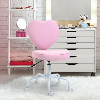 Produktbild von Drehstuhl mit Herzform-Rückenlehne, höhenverstellbar, Schreibtischstuhl, Rosa | 42x50x89 cm | 120 kg Belastbarkeit | Stoffbezug