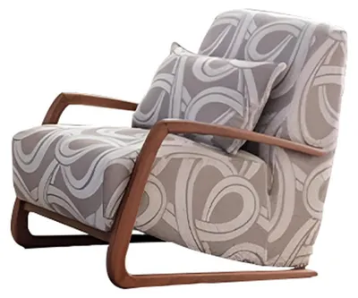 Immagine prodotto di Poltrona imbottita grigia Poltrona di design in tessuto Elegante base in legno Monoposto