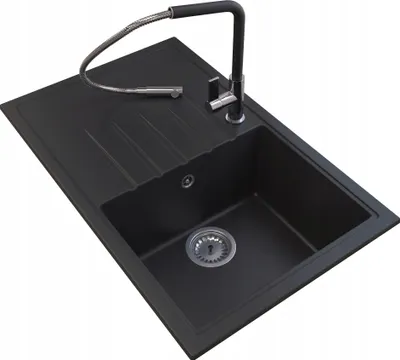 Immagine prodotto di Granitan - Lavello in granito - Lavandino 78,5x49,5 cm - Lavello grigio - con miscelatore - ERIS