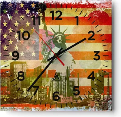 Produktbild von Wanduhr - Quadrat - Glasuhr - Symbol USA Freiheit - 40x40cm - Schleichendes Uhrwerk - Lautlos - zum Aufhängen bereit - Dekoration Modern - Wanddekoration aus Glas - C4AC40x40-2543