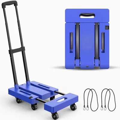 Productafbeelding van Famanu handwagen, blauw, met 6 wielen, draagvermogen 225 kg, inklapbaar met elastische banden