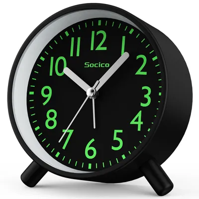 Analoge Retro-Metallwecker mit Nachtlicht und Schlummerfunktion, schwarz