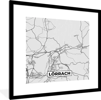 Produktbild von MuchoWow® Gerahmtes Poster Karte - Deutschland - Lörrach - Karte - Stadtplan 40x40 cm - Poster mit Schwarzem Bilderrahmen Wandposter Rahmen Foto Bilder - Poster - Plakat im Rahmen
