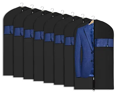 Image de Sac à vêtements, 110 cm, sac de rangement pour costumes, pliable, lavable, transparent, léger, pour costumes et vestes, 60 x 110 cm, lot de 8