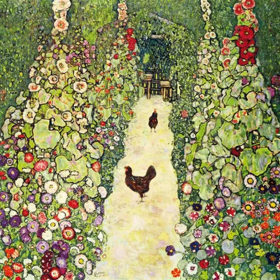 Produktbild von Gustav Klimt Kunstdruck Bild - Gartenweg Mit Hühnern, 1916 (100 x 100 cm)