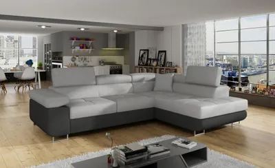 Produktbild von Ecksofa Schlafsofa SARRA in Stoff Monolith Dunkelgrau-Grau Ottomane Rechts