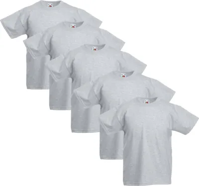 Produktbild von Fruit of the Loom Kinder-T-Shirt Original 5 Stk. Grau Größe 164