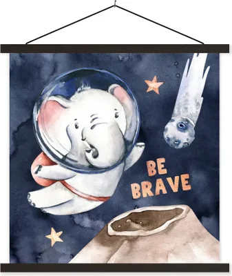 Produktbild von MuchoWow® Textilposter Elefant - 'Sei tapfer' - Sprichwörter - Zitate - Jungen - Mädchen - Kinder 90x90 cm mit schwarzem Rahmen - Magnetisches