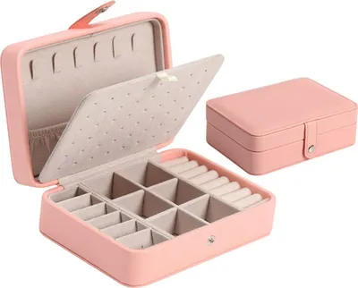 Produktbild von Schmuckschatulle Tragbar Schmuckbox Klein Schmuckaufbewahrung Schmuckkästchen für Ringe Ohrringe Halskette Rosa