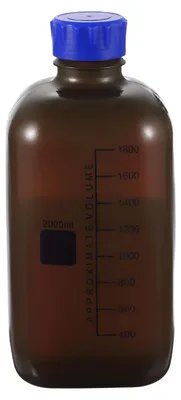 PP-Vorratsflasche 2000 ml, braun, mit blauem Schraubdeckel