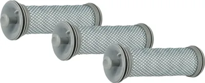 Three vacuum cleaner filters arranged diagonally on a white background.