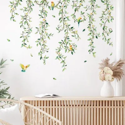 Produktbild von Unyqoos® Vinyl-Wandsticker mit Blumen und Vögeln – dekorativer Wandaufkleber zur Innenraumdekoration, ablösbar, für Wohnzimmer, Schlafzimmer & Büro
