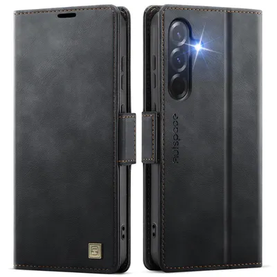 Produktbild von Lederhülle für Samsung Galaxy A36 / A56 / A37, RFID Schutz Handyhülle mit Magnetverschluss, Kartenfächern und Ständer Schwarz