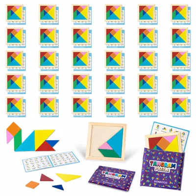 Zdjęcie produktu dla BONNYCO Tangram – upominki dla dzieci na przyjęciu urodzinowym, prezenty dla gości, zestaw 30 sztuk. Tangram