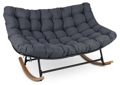 Obrázok produktu pre COSTWAY, záhradné hojdacie kreslo pre 2 osoby, XXL, nosnosť do 320 kg, hojdacie kreslo s vankúšom hrubým 20 cm, tmavosivá farba