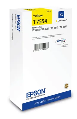 Image de Epson T7554 - 39 ml - taille XL - jaune - original - cartouche d'encre - pour WorkForce Pro WF-8090, WF-8090 D3TWC, WF-8090DW, WF-8590, WF-8590DWF (C13T75544N)
