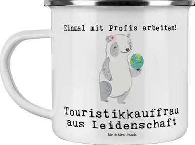 Produktbild von Mr. & Mrs. Panda becher emaille Touristikkauffrau Leidenschaft - Weiß - Geschenk, Teetasse, Outdoor, Kaffeepott, Pott, Haferl