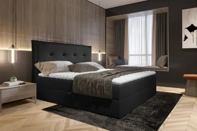 Produktbild von Boxspringbett Schlafzimmerbett MANEL 180x200cm Stoff Schwarz inkl. Bettkasten