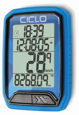 Produktbild von Ciclosport 113 verkabelter Fahrradcomputer, mit 13 Funktionen, in blau