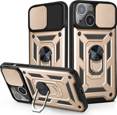 Produktbild von iPhone 13 Hülle mit 360° Drehbarer Magnetische Ring Ständer Halter Dia Kameraschutz TPU Bumper Silikon Schutzhülle für iPhone 13 Gold