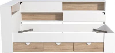 Produktbild von Bett 90 x 190 cm mit Stauraum - Farbe: Weiß und natürlich - TAMADU