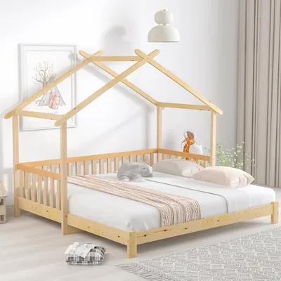 Obrázek produktu pro okwish dětská postel 90 x 200 cm, dřevěná postel do dětského pokoje, rozkládací postel ve tvaru domku na stromě, postel ve tvaru domku, dětská postel, lehátko, jednolůžko, manželská postel, čisté masivní dřevo