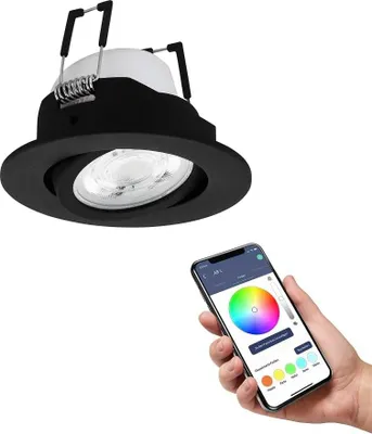 Produktbild von EGLO connect.z Smart-Home LED Einbaustrahler Saliceto-Z, Ø 88 mm, ZigBee, App und Sprachsteuerung Alexa, Lichtfarbe (warmweiß-kaltweiß), RGB, dimmbar, Alu Einbauspot schwarz