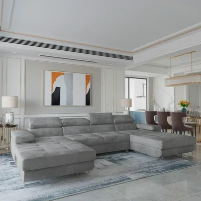 Produktbild von Masseno Ecksofa LYKKE mit Schlaffunktion U-Form, Sofa mit Bettkasten, Wohnzimmersofa, Couch, Soffa, Bettsofa, Couchgarnitur- Grau, MONOLITH 85