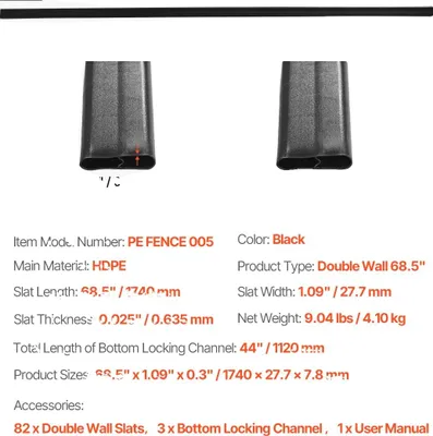 Produktbild von Datenschutzlamellen, langlebiges HDPE-Material, einfach zu installieren, PE 6ft Schwarz