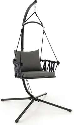 Produktbild von COSTWAY Hängesessel faltbar, Hängestuhl mit Gestell, gewebter Rückenlehne, gemütlichen Sitz- & Rückenkissen, Hängeschaukel bis 150kg, Hängesitz