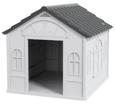 Obrázek produktu pro Venkovní bouda pro psy – plastová bouda | Barva: šedá | Rozměry: 75,7 x 65 x 63 cm