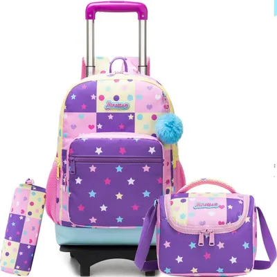 Produktbild von Schulranzen Trolley Mädchen Sterne Motiv Lila 3-in-1 Set