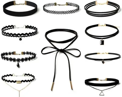 Obrázok produktu pre Sada 10 čiernych náhrdelníkov, rôzne vzory, dĺžka 32-150 cm
