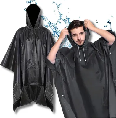 Produktbild von EDIBAZZAR | Schwarzer wasserdichter Poncho-Regenmantel