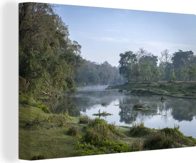 Obrázek produktu pro OneMillionCanvasses® - Obrazy na plátně - 140x90 cm, Východ slunce u řeky v národním parku Chitwan, Nepál, Nástěnné umění tisk Nástěnná dekorace - Fotografie na plátně - Malba na plátně