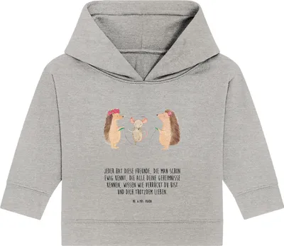 Produktbild von Mr. & Mrs. Panda Organic Baby Hoodie Igel Seilhüpfen 12. - 18. Monat - Heather Grey - Geschenk, Kinder, Lustige Sprüche, Kapuzensweatshirt, Kapuzenshirt, Maus