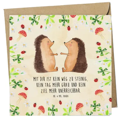 Produktbild von Mr. & Mrs. Panda Grußkarte Igel Liebe - Naturpapier - Geschenk, Glückwunschkarte, Freundin, Klappkarte, anlasskarte, Hochzeit, Hochzeitstag, doppelkarte, Verlobung