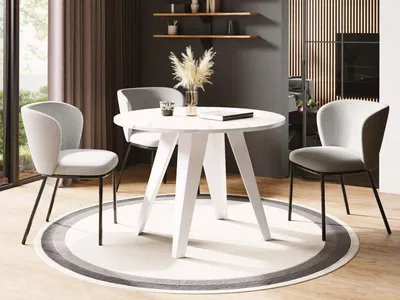 Produktbild von Esstisch Glory Weiß im Industriestil - Moderner Runder Tisch in Weißer Marmoroptik - Ausziehbar 90-130 cm mit Pulverbeschichteten Metallbeinen - Tisch für Kleine Küche - Marmor Weiß