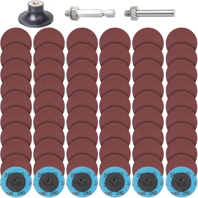 Productafbeelding van Schuurwielset, 63 stuks, Roloc snelwissel systeem, 50 mm, korrel 240, voor haakse slijpmachine, geschikt voor metaal, hout en staal