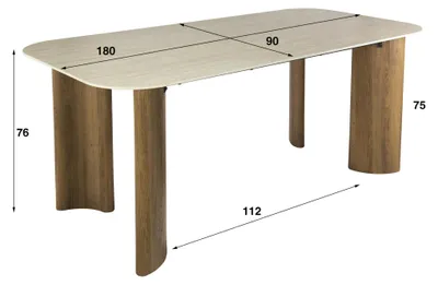 Produktbild von FURNLUX Esstisch Romano Beige Und Eiche 180cm / Hauptfarbe: Beige / Abmessungen: 180 x 76 x 90 cm