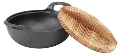 Immagine prodotto di Omgoods - Wok in ghisa per piatti asiatici - 20 cm con coperchio