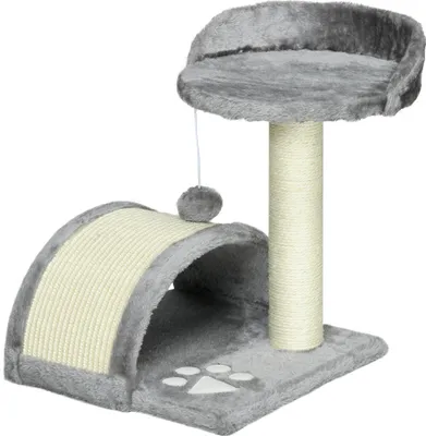 Produktbild von Kleiner Katzenturm 46 cm mit Höhle, Spielball und Sisal-Seil - Grauer Kletterbaum mit Plattform für Katzen bis 4 kg
